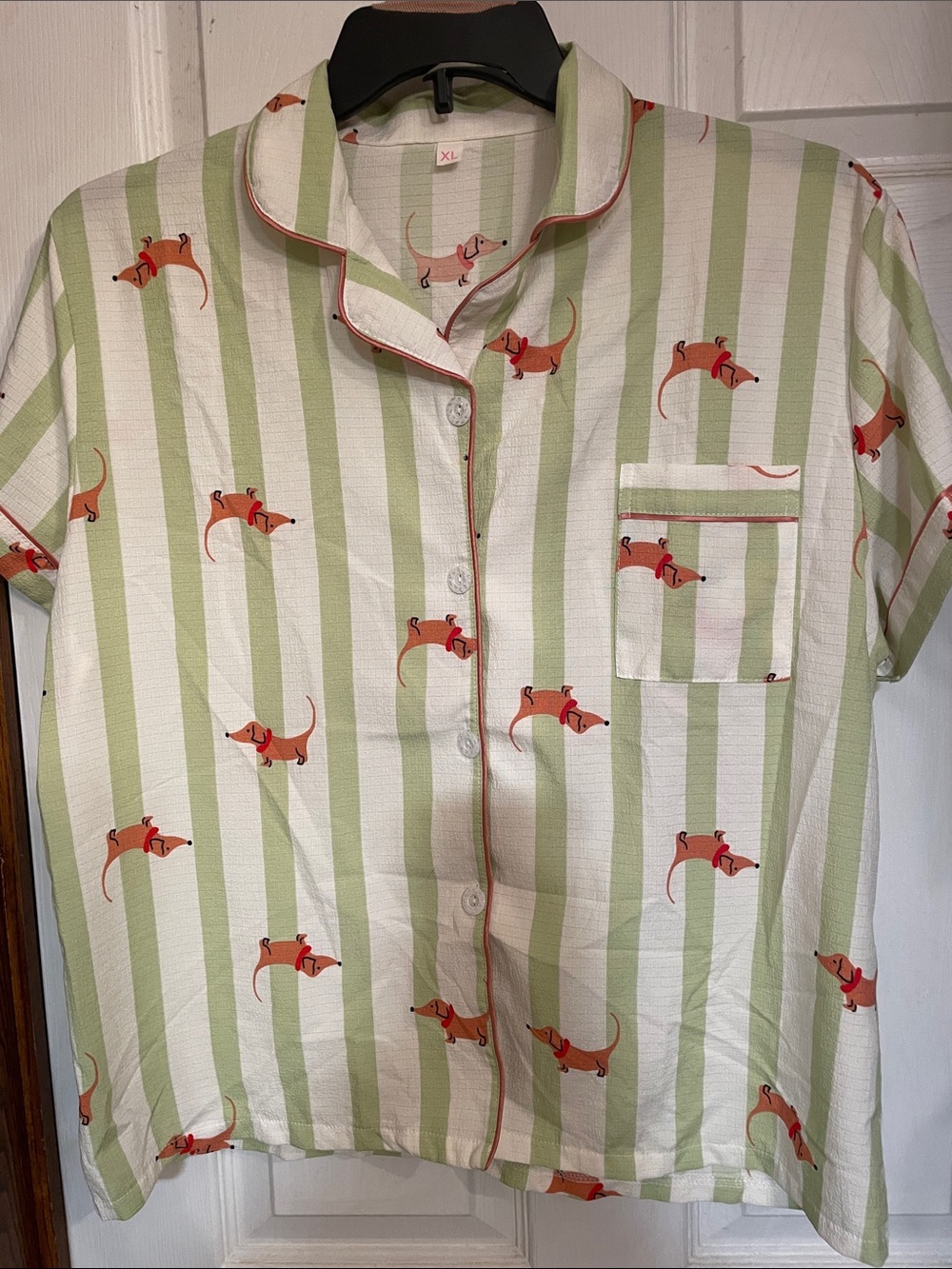 Source Unknown Green Stripe Short Pajama Set with Orange Dachshund print - Picture 3 of 5